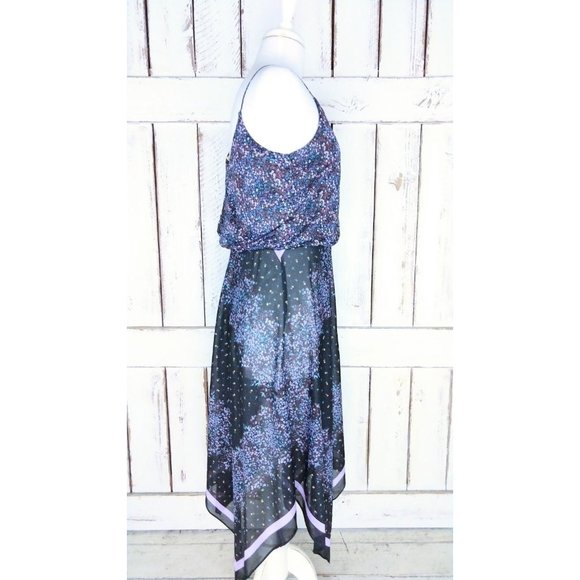 Vintage sheer black floral handkerchief hem midi sun dress - Picture 2 of 6